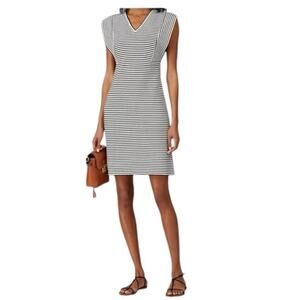 Derek Lam Size 40 US 4 V Neck Sheath Dress Black White Striped Stretch Chic Work